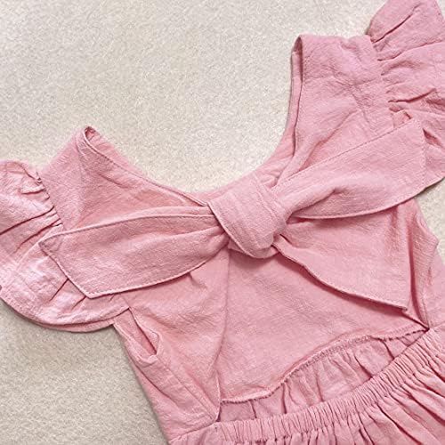 Toddler Bebek Kız Yaz Pamuk Keten Elbise Fırfır Halter Kolsuz Çocuklar Rahat Plaj Parti Sundress 1-6 Yıl