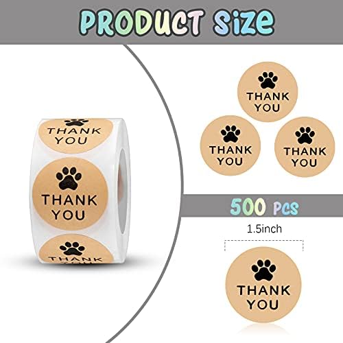 500 Parça Kraft Pençe Baskı Sticker Yuvarlak Teşekkür Ederim Etiketleri Çıkartmalar, 1.5 inç Köpek Pençe Baskı Etiketleri için