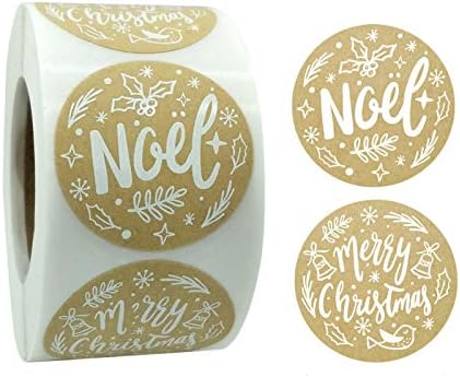 Samzary 500 Parça Beyaz Kelime Noel Çıkartmalar Noel Etiket Çıkartmaları RoundAdhesive Etiketler Kraft Kağıt Dekoratif Sızdırmazlık