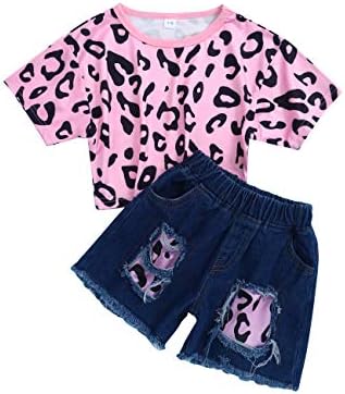 Bebek Kız Giysileri Kısa Kollu Çiçek T-Shirt Üst ve Yırtık Pantolon Todder Kız 2 Adet Yaz Kıyafet Setleri
