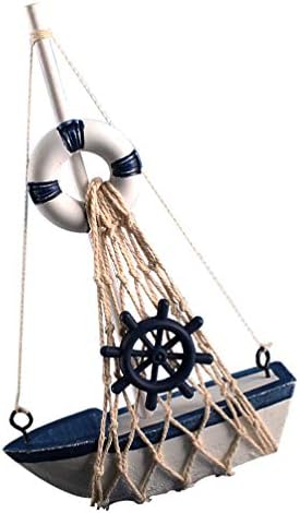 GARNECK Yelkenli Tekne Modeli Ahşap Yelkenli Gemi Modeli Dekor Can Simidi ve Gemi Tekerleği ile El Yapımı Vintage Denizcilik