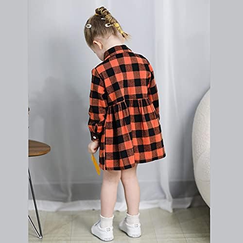 CBHAİBLYD Toddler Bebek Kız Ekose Elbise Düğme Aşağı Flanel Güz Kış Kıyafet Uzun Kollu Gömlek Etek