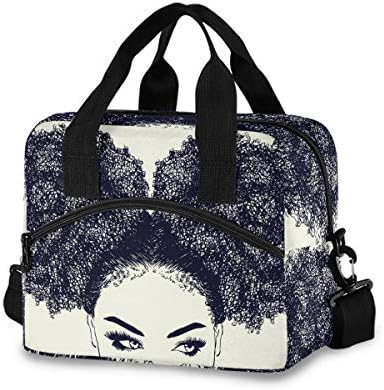 ALAZA Afro-Amerikan Kadın ile Kıvırcık Saç Yalıtımlı Öğle Yemeği çantası Kullanımlık Soğutucu Çanta Omuz Askısı ile Kadın Erkek