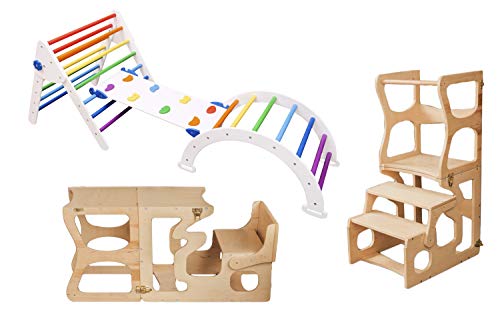 Üçgen ile Çocuklar için Toddlers Kaya rampa-Montessori Kulesi Adım Dışkı-Öğrenme Waldorf Tırmanma Oyuncaklar-Kemer Oyuncak için
