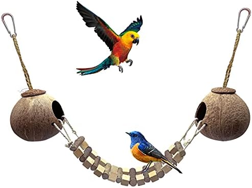 Hamiledyi Hindistan Cevizi Kuş Yuva Kulübe ile Merdiven Asılı Kuşlar Gizlemek Evi Oyuncak için Kafes Doğal Coco Kabuk Hideaway