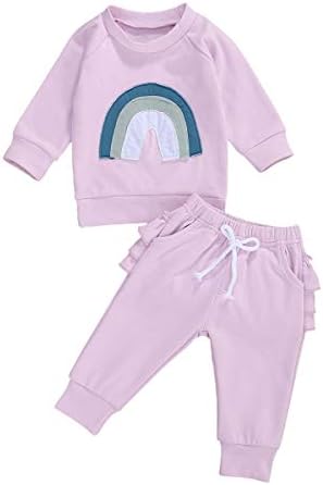 Unisex Bebek Giysileri Kıyafetler Sonbahar / Kış Gökkuşağı Kıyafetler Uzun Kollu Üst Pantolon Seti 2 Parça Güz kıyafeti Çocuklar