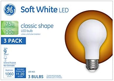 GE Aydınlatma Klasik Şekil A21 Yumuşak Beyaz LED 10 Watt (75 Watt Değiştirme), 1060 Lümen Orta Taban Buzlu Kaplama Ampul, Yumuşak