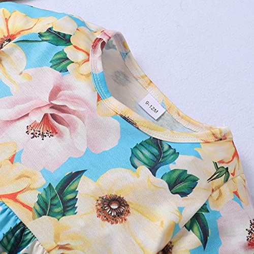 OPAWO Bebek Kız Giysileri Kıyafetler Çiçek Kısa Kollu T-Shirt Fırfır Üstleri Yırtık Kot Pantolon 2 Adet Yaz Seti