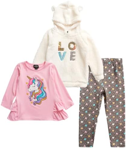 My Destiny Bebek Kız Çocuk Legging Seti - 3 Parça Playwear Hoodie, Gömlek ve Tozluk (2T-6X)
