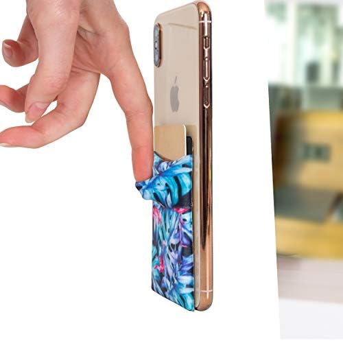 (İki) Esnek Cep Telefonu Sopa Cüzdan Kart Tutucu Telefon Cebi için iPhone, Android ve Tüm Akıllı Telefonlar (Flamingolar)