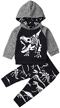 2 Adet Bebek Boys Hoodie Tops Pantolon Set Dinozor Geyik Baskı Eşofman Güz Kış Kıyafetler