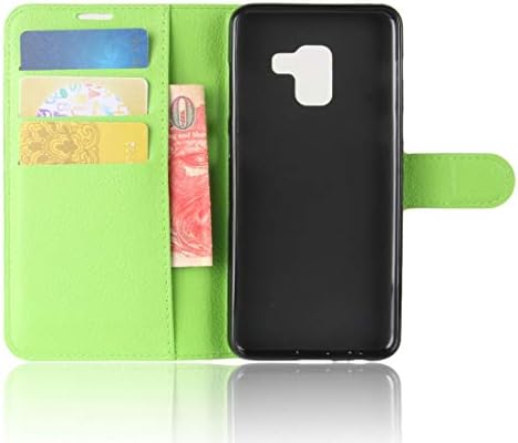 Cep Telefonu Kılıfı Çanta için Galaxy A8 (2018) Litchi Doku Yatay Çevir Kılıf Tutucu ve Kart Yuvaları ve Cüzdan ile (Siyah) Arka