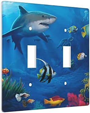 Karikatür Köpekbalığı ışık anahtarı Kapak 2-Gang 4.5” x 4.5 Çift Geçiş anahtarı duvar plaka Kapakları Dekoratif Polikarbonat