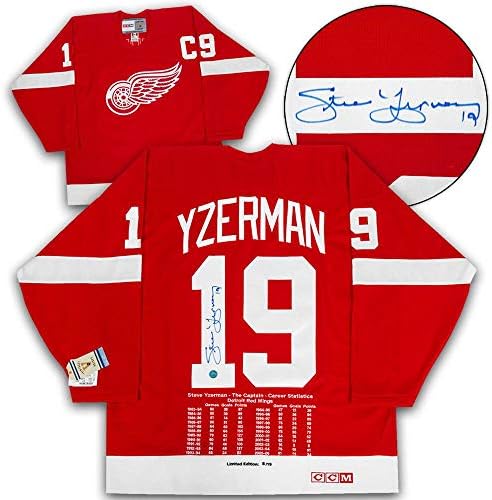 Steve Yzerman Detroit Red Wings İmzalı Tarih Baskısı Vintage CCM Forması / 19 İmzalı NHL Formaları