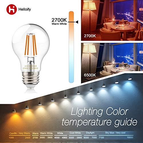 helloify A19 LED Filament Ampuller, 60 Watt Eşdeğer, Edison Vintage Dim Enerji Verimli Lamba Kolye Duvar ışık Fikstür Ofis Yatak