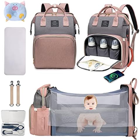 Bebek bezi Çantası Sırt Çantası, 10 in 1 Bebek Çantası Bebek Bezi Çantası ile Değişen İstasyonu Cibinlik Yastık Pedi Arabası