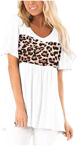 Wulofs kadın Kısa Kollu Yaz Moda Tunikler Leopar Baskı Üst Pilili Sevimli Babydoll T-Shirt Beyaz