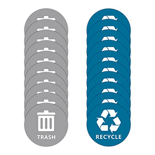 Çöp Tenekesi için geri dönüşüm Etiketi (20 Paket Mavi ve Gri) 3in x 3in Yuvarlak Logo İşareti Çıkartma Etiketleri Kendinden Yapışkanlı