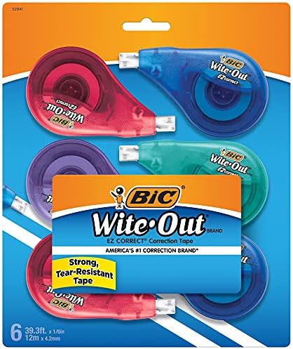 BIC Wite-Out Marka EZ Doğru Düzeltme Bandı, Beyaz, Hızlı, Temiz ve Kullanımı Kolay, Yırtılmaya Karşı Dayanıklı Bant, 6 Sayım