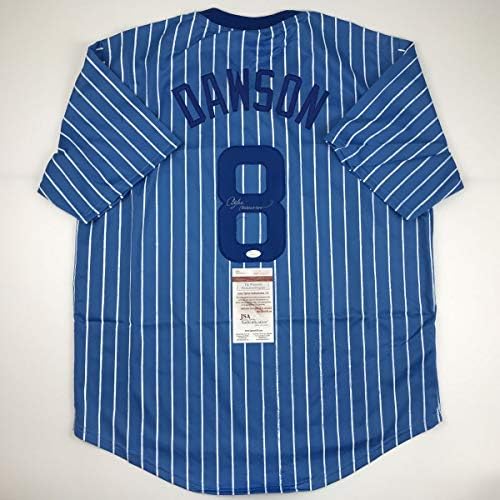 İmzalı / İmzalı Andre Dawson Chicago Mavi Çizgili Beyzbol Forması JSA COA