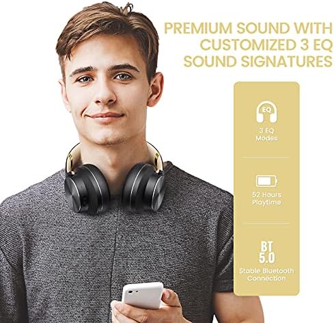 DOQAUS Bluetooth Kulaklıklar Kablosuz, 52 Saat Çalma Süresi 3 EQ Modlu Kulak Üstü Kulaklıklar, Dahili Mikrofonlu HiFi Stereo