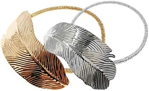 2 Paket Metal Yaprak Saç Bandı Halat Elastik Saç Bağları Saç Manşet Wrap At Kuyruğu Tutucu(Altın ve Gümüş)