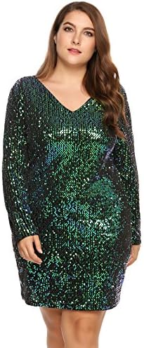 IN'VOLAND Bayan Pullu Elbise Artı Boyutu V Boyun Parti Kokteyl Sparkle Glitter Akşam Sıkı Mini Bodycon Elbiseler