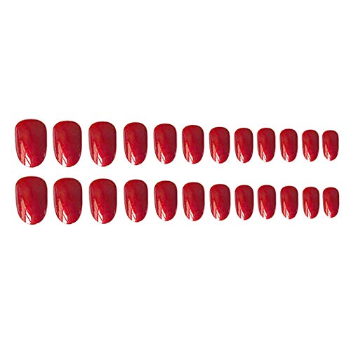 Yokawe 24 Pcs Parlak Oval takma tırnak Saf Kırmızı Akrilik Tam Kapak Yanlış Çivi Moda Parti Ev Basın Klip Sanat Nail İpuçları