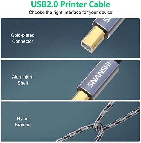 Yazıcı Kablosu 25 ft-SNANSHİ USB Yazıcı Kablosu USB A'dan USB B'ye Kablo Yazıcı USB Kablosu HP, Canon, Dell, Epson, Lexmark,