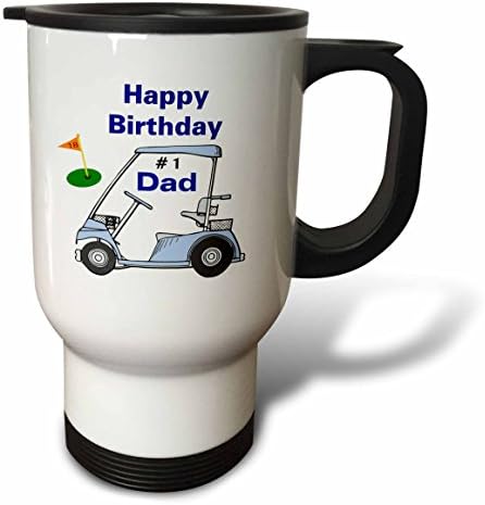 3dRose Golf Arabası Paslanmaz Çelik ile Mutlu Yıllar 1 Baba Görüntüsü Seyahat Kupa, 14 oz, Doğal