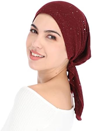 Benzersiz Işıltılı Folyo Kaplama ve Esnek Nervürlü Kumaşa Sahip Kadınlar için Madison Şapkalar Pretied Baş Eşarpları