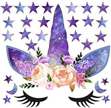 Renkli Yıldız Ay Çiçek Hayvan Unicorn Duvar Çıkartması Kreş Odası Fairytale Kızlar Çıkarılabilir Vinil Duvar Sanatı Ev Dekor