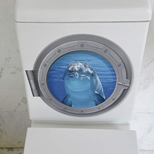 BooDecal 11x11 inç Sevimli Yunus Unsersea Serisi Porthole Sahte Pencere Çıkarılabilir Duvar Çıkartmaları Yüzme Deniz Balık Su