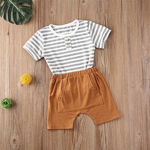Yenidoğan Bebek Bebek Yaz Giysileri Kız Erkek Çizgili T-Shirt Üst Şort Pantolon 2 Adet Rahat Kıyafet Seti