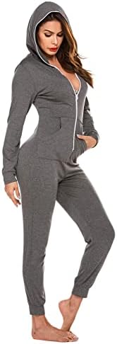Ekouaer Onesies Zip-up Hoodie Birliği Tulum Tek Parça Bodysuits Kıyafetler Pijama Kadınlar için