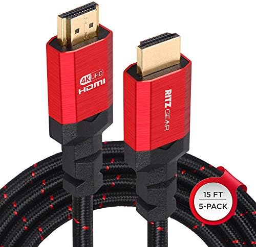 Ritz Gear 4K HDMI Kablosu 15 ft [5 Paket] Örgülü Naylon Kordon ve Altın Konektörler, Ethernet'li Yüksek Hızlı HDMI 2.0, PS5,