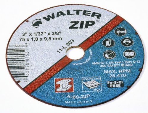 Walter 11L313 3x1/16x3 / 8 ZİP Çelik ve Paslanmaz Kirletici İçermeyen Kesme Tekerlekleri Tip 1 Grit A24, 25 paket