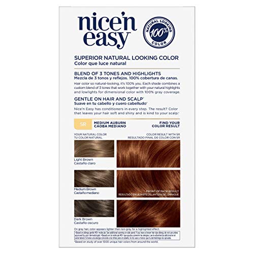 Clairol Nice ' n Easy Kalıcı Saç Rengi, 5R Orta Kumral, 3 Sayımlı Alerji Nazik Tek Adımlı Saç Boyası, Saç Kremleri, Doğal Görünümlü