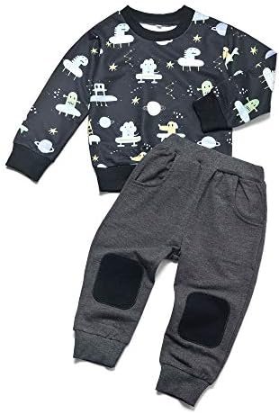 DESTURE Toddler Erkek Bebek Giyim Setleri Küçük Dinozor Uzay Baskılı Uzun Kollu Üstler ve Pantolonlar Çocuklar 2 adet Kıyafetler