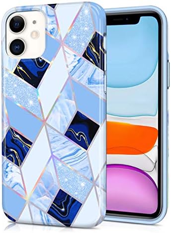 CAOUME ile Uyumlu iPhone 11 Kılıf (2019 Yayın) Holografik Mavi Geometrik Mermer Tasarım Sparkly Glitter Koruyucu Şık Kılıfları