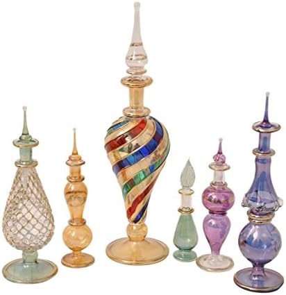 CraftsOfEgypt Genie Üflemeli Cam İksir İksirler Dekoratif Minyatür Dekoratif Mısır Parfüm Şişeleri Mix 6 adet Set