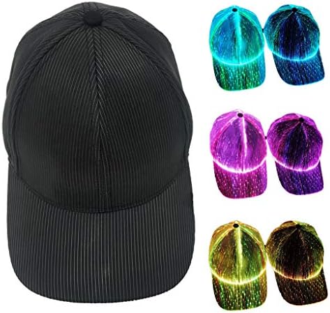 Yoonwi Harlotte Renkli Chaging LED Işıklı Beyzbol Şapkası Yanıp Sönen Fiber Optik Parti Kamyon Şoförü Şapkası-Beyaz