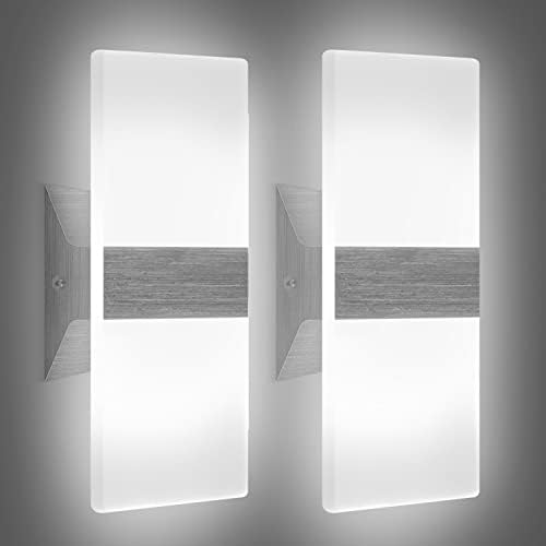 Ketom 2 Set duvar aplik ışık 12 W, soğuk beyaz 6000 K LED duvar lambası, kapalı Modern LED duvar aplik, akrilik duvar aplik aydınlatma