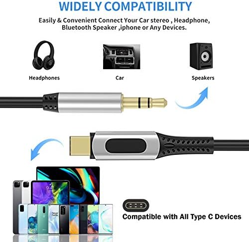 USB C-3.5 mm Ses Jakı Aux Kablosu, C Tipi Adaptör-3.5 mm Kulaklık Araba Stereo Hoparlör Kablosu MacBook iPad Pro 2018 Samsung