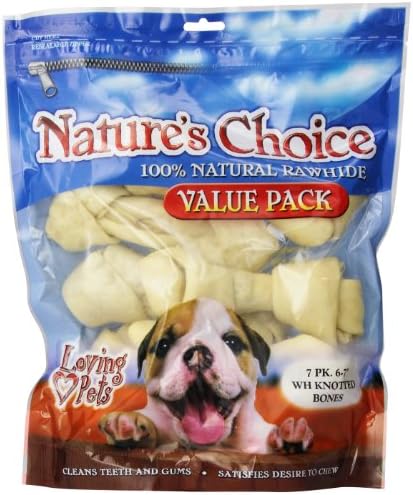 Loving Pets NATURE'S Choice Yüzde 100 Doğal Ham Deri Beyaz Düğümlü Kemikler Köpek Muamelesi, 6-7 İnç, 7/Paket